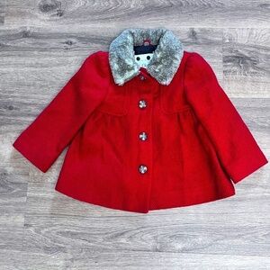 Cherokee Red Dress Coat with Faux Fur Collar 2T